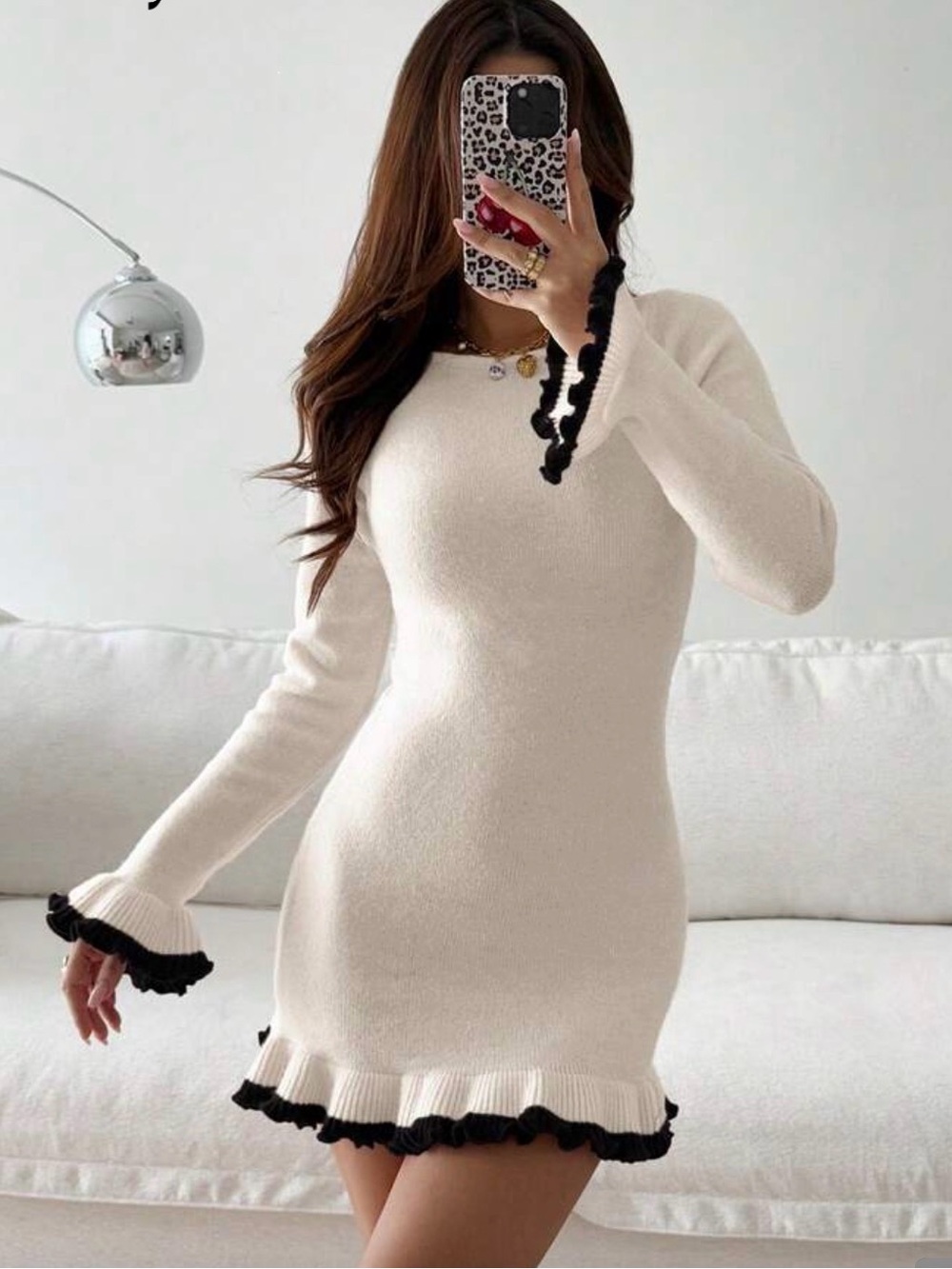 Cream Ruffle-Trim Knit Dress size XS